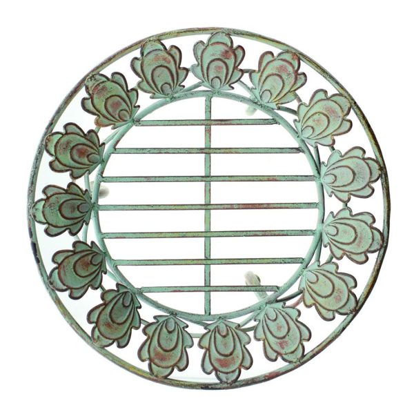 13" Round Metal Plant Stand w/ Peacock Tail Motif and Curved Legs - Image 6