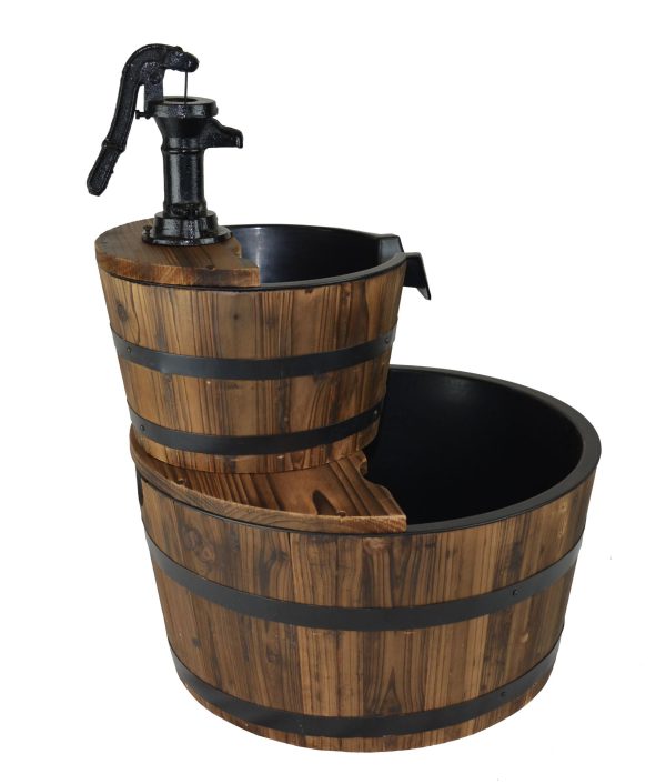 3 Gallons 23" 2_Tier Wood Barrel Water Fountains for Outdoors with Adjustable Pump - Image 9