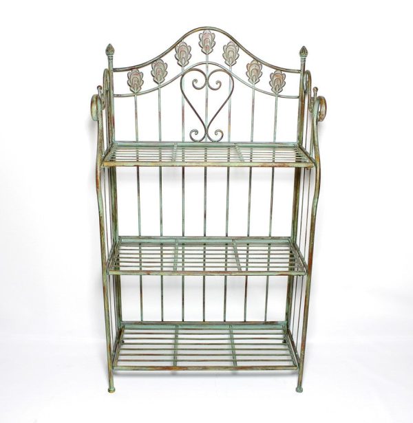 41 in. Folding Metal Shelf / Baker's Rack w/ Scrolling Heart & Peacock Tail Motif - Image 3
