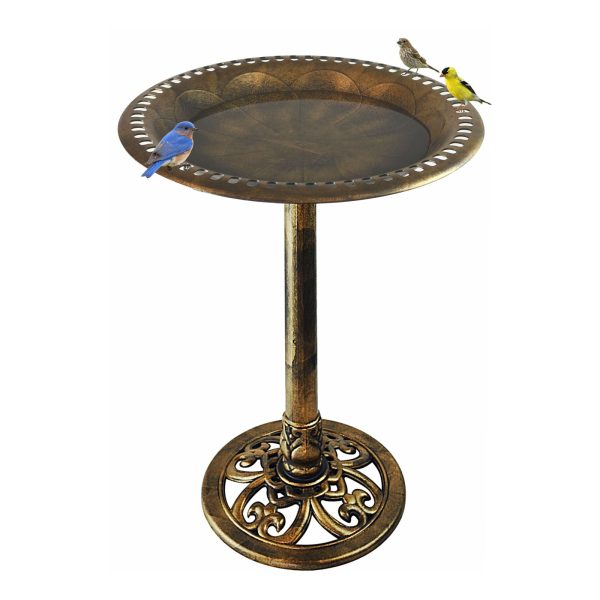 28 Inch Lightweight Poly Resin Outdoor Birdbath for Outside with Decoration Pedestal Base Stand - Pedestal Bird Bath for Outdoors Yard and Garden - Antique Bronze - Image 2