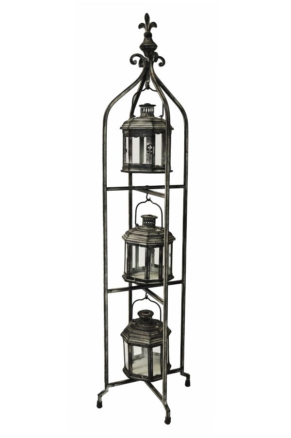 Set of 3 Large Floor Standing Hanging Candle Lanterns with 4 ft. Tall Folding Rack | Tall Decorative Candle Lantern Set With Foldable Three-Tier Stand for Home Front Porch Décor - Image 4