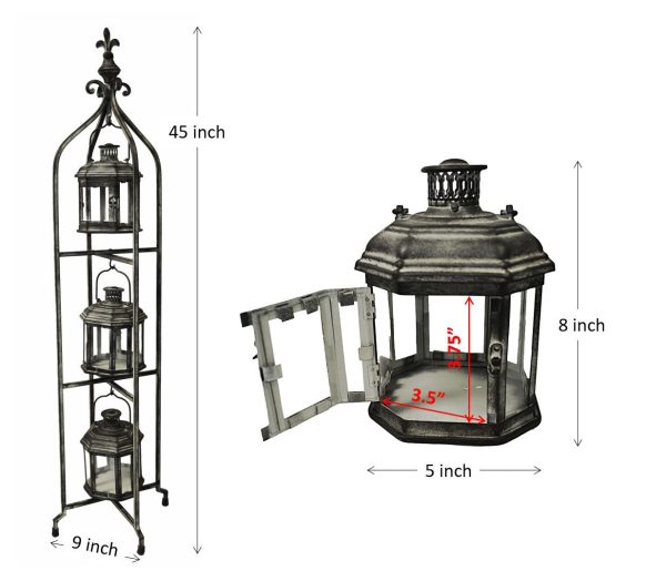 Set of 3 Large Floor Standing Hanging Candle Lanterns with 4 ft. Tall Folding Rack | Tall Decorative Candle Lantern Set With Foldable Three-Tier Stand for Home Front Porch Décor - Image 3
