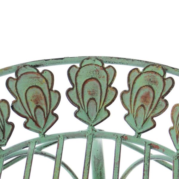 13" Round Metal Plant Stand w/ Peacock Tail Motif and Curved Legs - Image 7