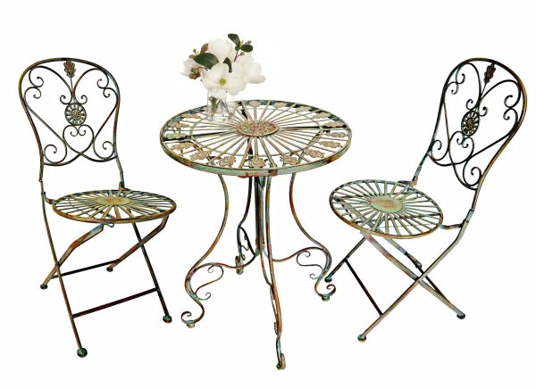 Folding Metal Bistro Chair w/ Scrolling Heart & Peacock Tail Motif, Set of Two - Image 3
