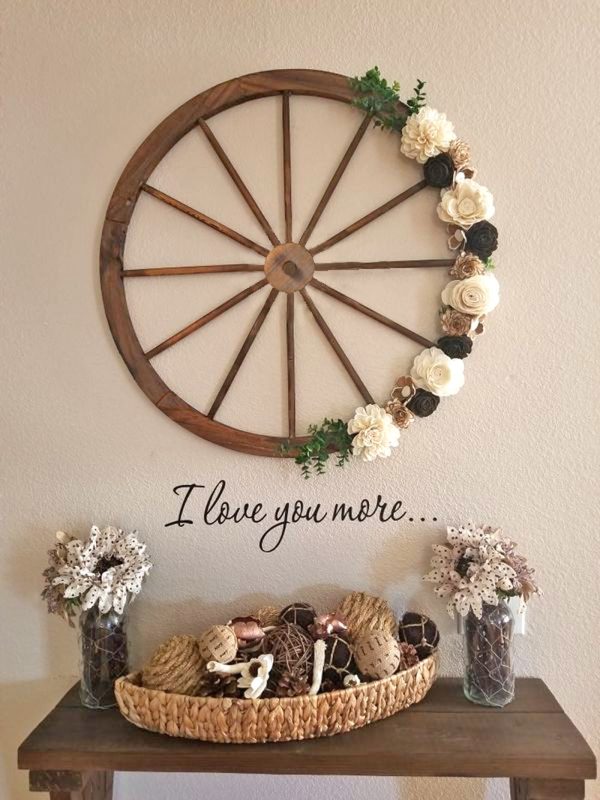 36 in Steel-rimmed Wooden Wagon Wheels - Decorative Wall Decor, Set of Two - Image 3
