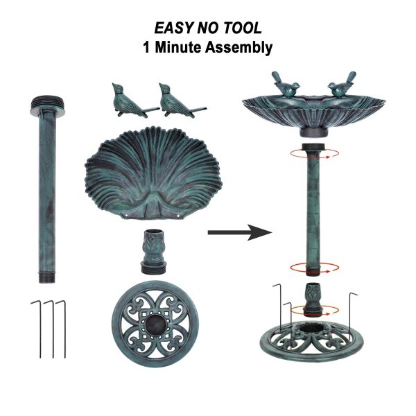 29 Inch Lightweight Verdigris Green Poly Resin Outdoor Birdbath for Outside with Decorative Birds and Pedestal Base Stand - Pedestal Bird Bath for Outdoors Yard and Garden - Image 4
