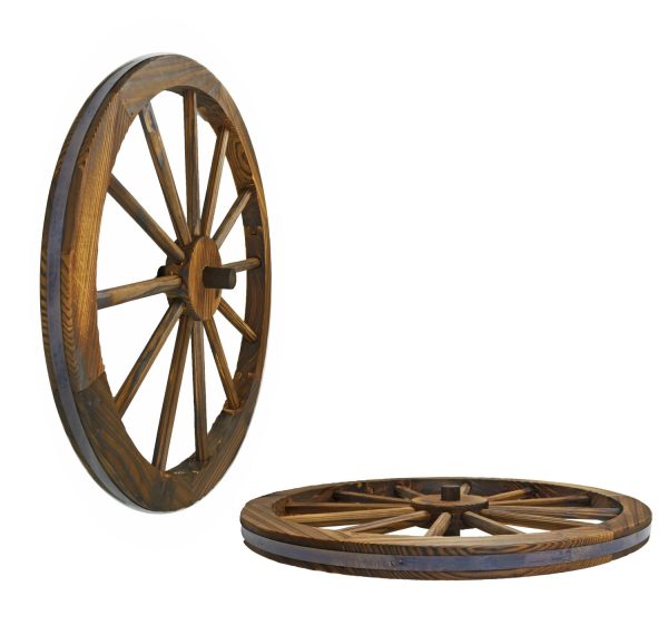 24 in Steel-rimmed Wooden Wagon Wheels - Decorative Wall Decor, Set of Two - Image 5