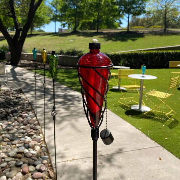 4 Pack 60 Inch Glass Garden Torch Light with Swirling Metal Ground Pole - Burning Citronella Torch Fuel | Outdoor Lighting for Party Patio Pathway Garden Garden Décor - Red - Image 5
