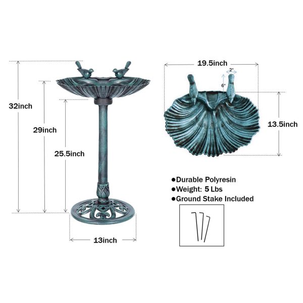 29 Inch Lightweight Verdigris Green Poly Resin Outdoor Birdbath for Outside with Decorative Birds and Pedestal Base Stand - Pedestal Bird Bath for Outdoors Yard and Garden - Image 6