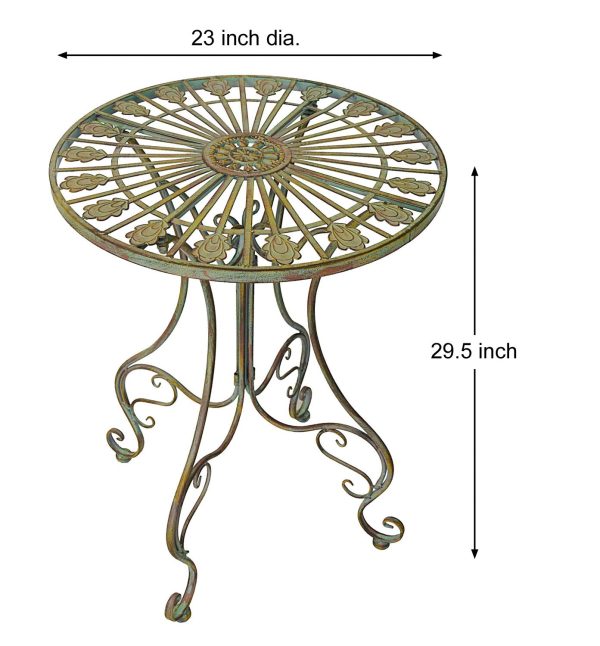 Metal Bistro Table w/ Curved Legs, Scrolling Heart & Peacock Tail Motif - Image 4