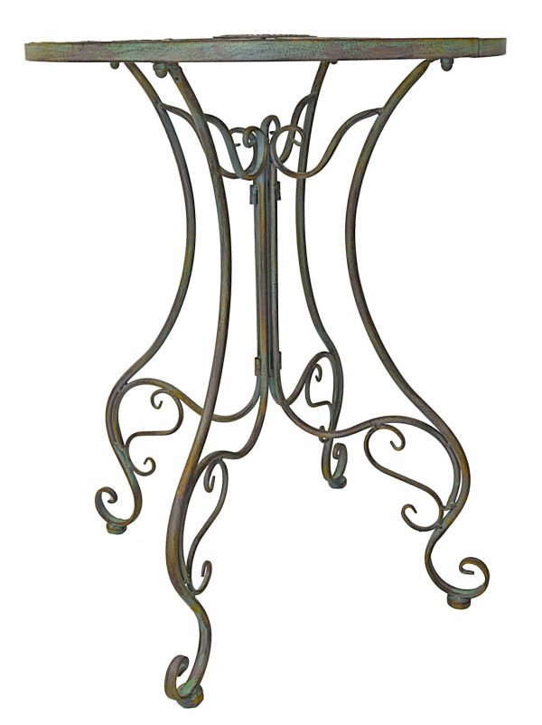 Metal Bistro Table w/ Curved Legs, Scrolling Heart & Peacock Tail Motif - Image 7