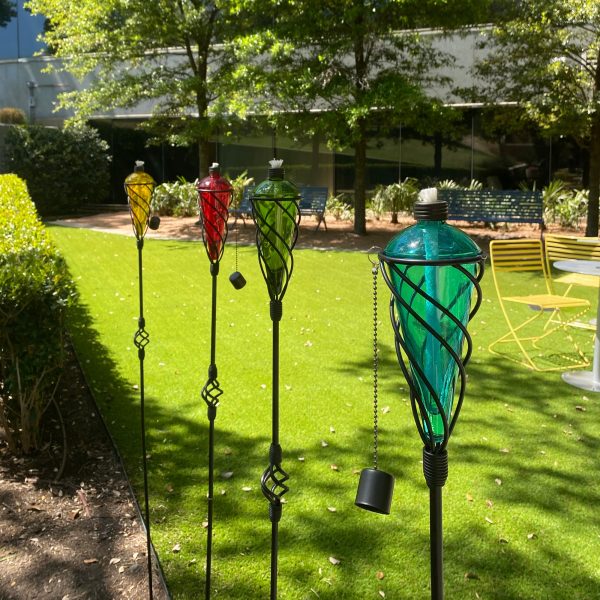 4 Pack 60 Inch Glass Garden Torch Light with Swirling Metal Ground Pole - Burning Citronella Torch Fuel | Outdoor Lighting for Party Patio Pathway Garden Garden Décor - Red - Image 8