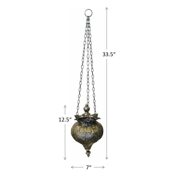 Antique Silver Oriental Metal Hanging Pendant Light Candle Lantern - Small - Image 4