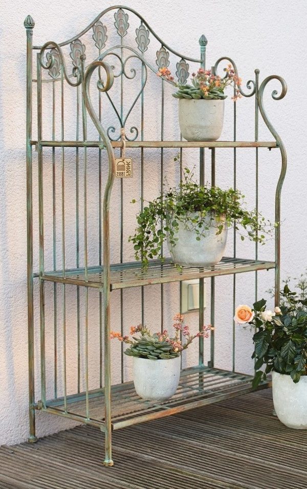 41 in. Folding Metal Shelf / Baker's Rack w/ Scrolling Heart & Peacock Tail Motif - Image 2