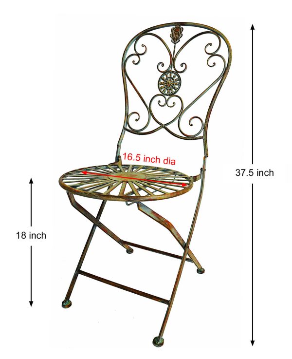 Folding Metal Bistro Chair w/ Scrolling Heart & Peacock Tail Motif, Set of Two - Image 4