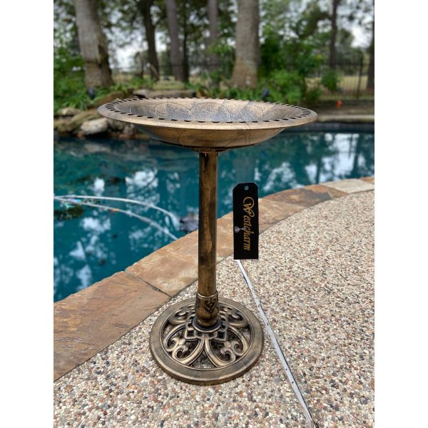 28 Inch Lightweight Poly Resin Outdoor Birdbath for Outside with Decoration Pedestal Base Stand - Pedestal Bird Bath for Outdoors Yard and Garden - Antique Bronze - Image 9