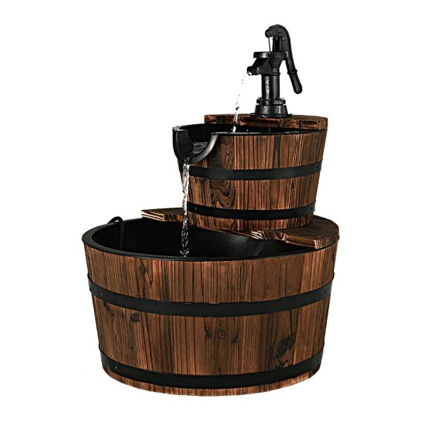 3 Gallons 23" 2_Tier Wood Barrel Water Fountains for Outdoors with Adjustable Pump - Image 7