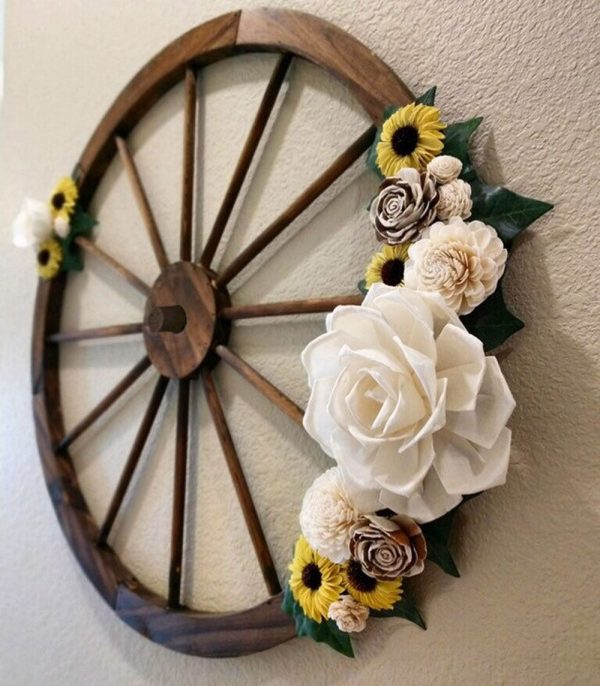 24 in Steel-rimmed Wooden Wagon Wheels - Decorative Wall Decor, Set of Two - Image 3