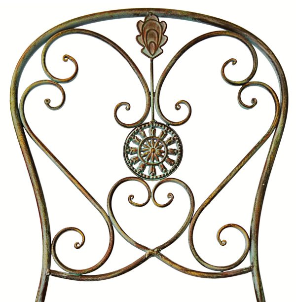 Folding Metal Bistro Chair w/ Scrolling Heart & Peacock Tail Motif, Set of Two - Image 6