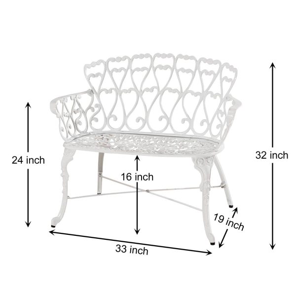 Antique Victorian Cast Aluminum Patio Dining Loveseat / Bench - White Heart - Image 5