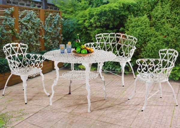 Antique Victorian Cast Aluminum Patio Dining Loveseat / Bench - White Heart - Image 3