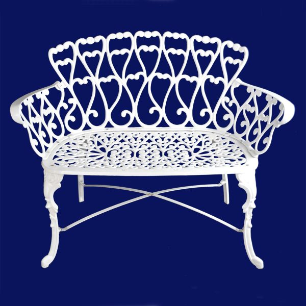 Antique Victorian Cast Aluminum Patio Dining Loveseat / Bench - White Heart - Image 2
