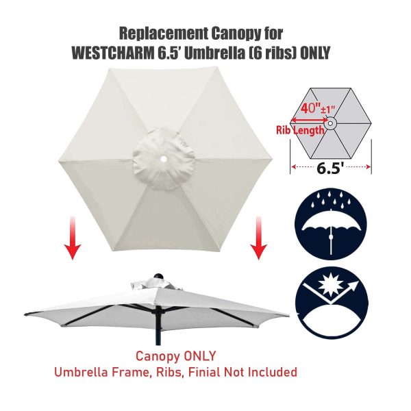 Replacement Umbrella Canopy Cover for 6.5 ft 6 Ribs Patio Market Umbrella (Canopy Only) - Natural Color - Image 5
