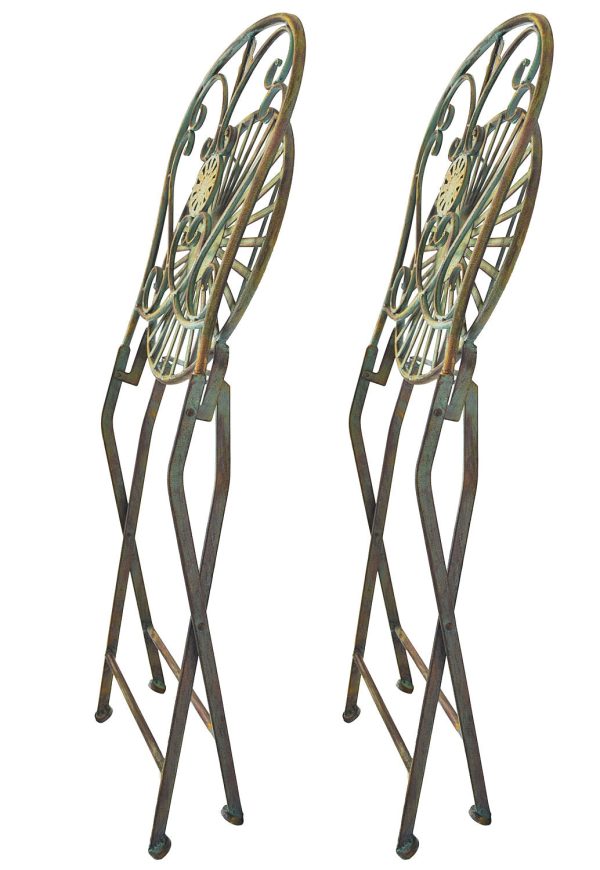 Folding Metal Bistro Chair w/ Scrolling Heart & Peacock Tail Motif, Set of Two - Image 5