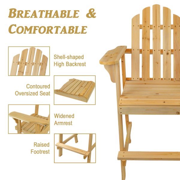 Balcony Tall / Counter High Adirondack Chair with Footrest - Natural Wood - Image 5