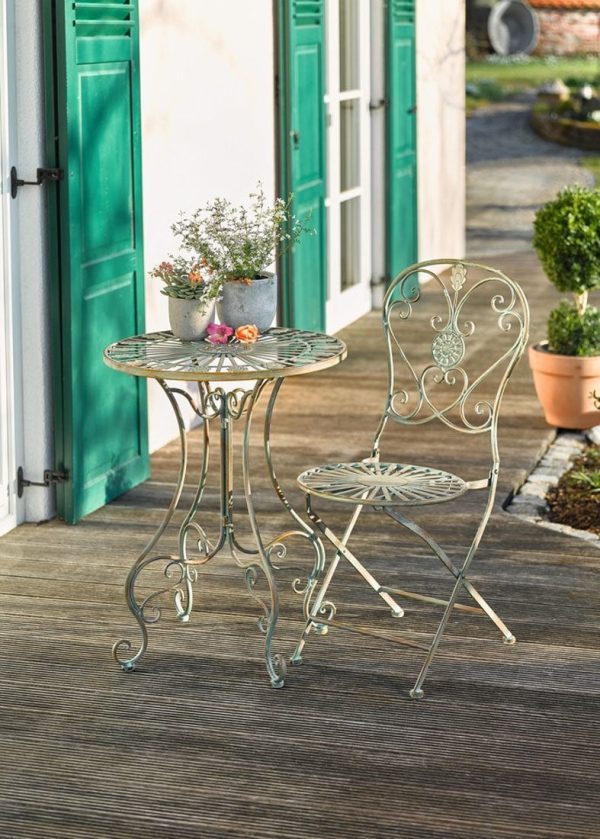 Metal Bistro Table w/ Curved Legs, Scrolling Heart & Peacock Tail Motif - Image 2