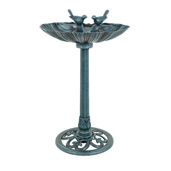 29 Inch Lightweight Verdigris Green Poly Resin Outdoor Birdbath for Outside with Decorative Birds and Pedestal Base Stand - Pedestal Bird Bath for Outdoors Yard and Garden - Image 2