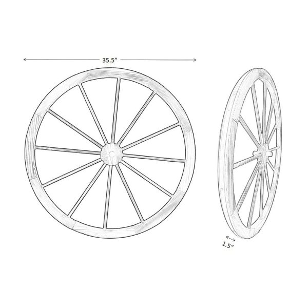 36 in Steel-rimmed Wooden Wagon Wheels - Decorative Wall Decor, Set of Two - Image 4