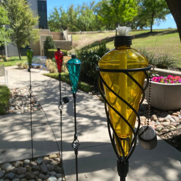 4 Pack 60 Inch Glass Garden Torch Light with Swirling Metal Ground Pole - Burning Citronella Torch Fuel | Outdoor Lighting for Party Patio Pathway Garden Garden Décor - Yellow - Image 5