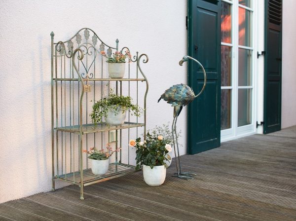 41 in. Folding Metal Shelf / Baker's Rack w/ Scrolling Heart & Peacock Tail Motif - Image 5
