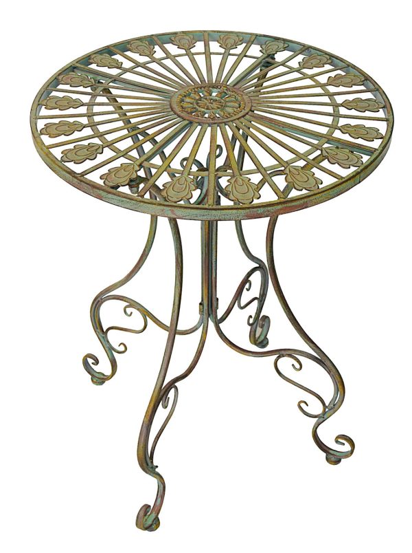Metal Bistro Table w/ Curved Legs, Scrolling Heart & Peacock Tail Motif - Image 5
