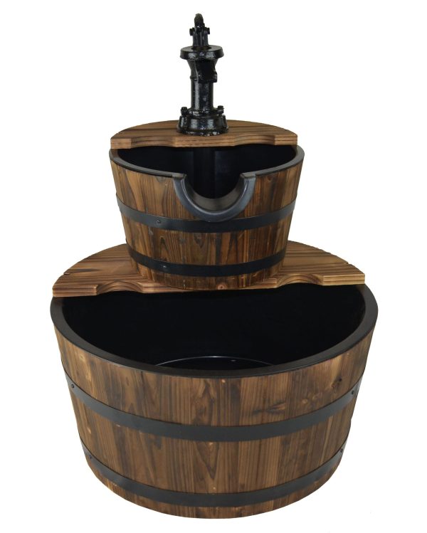 3 Gallons 23" 2_Tier Wood Barrel Water Fountains for Outdoors with Adjustable Pump - Image 8