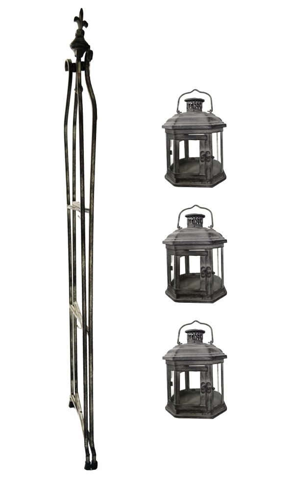 Set of 3 Large Floor Standing Hanging Candle Lanterns with 4 ft. Tall Folding Rack | Tall Decorative Candle Lantern Set With Foldable Three-Tier Stand for Home Front Porch Décor - Image 5