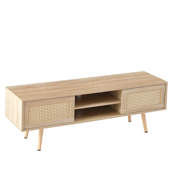 Rattan TV Stand with Storage - Natural - MadeInUSA - Image 7