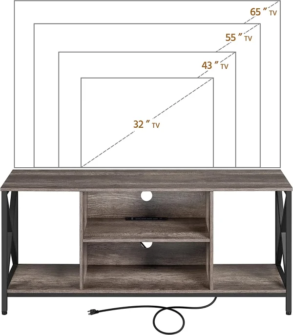 TV Stand for 65 Inch TV, Media Entertainment Center with Power Outlet for Living Room, Industrial TV Console with Side Shelves for PS Storage, Taupe Wood - MadeInUSA - Image 6
