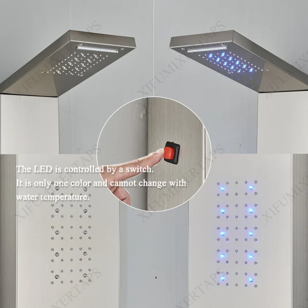 Zovajonia LED Shower Panel Tower System, 6-Functions Stainless Steel Shower Tower Waterfall ShowerheadShower Jets, Rain Shower System Brushed Nickel - MadeInUSA - Image 9