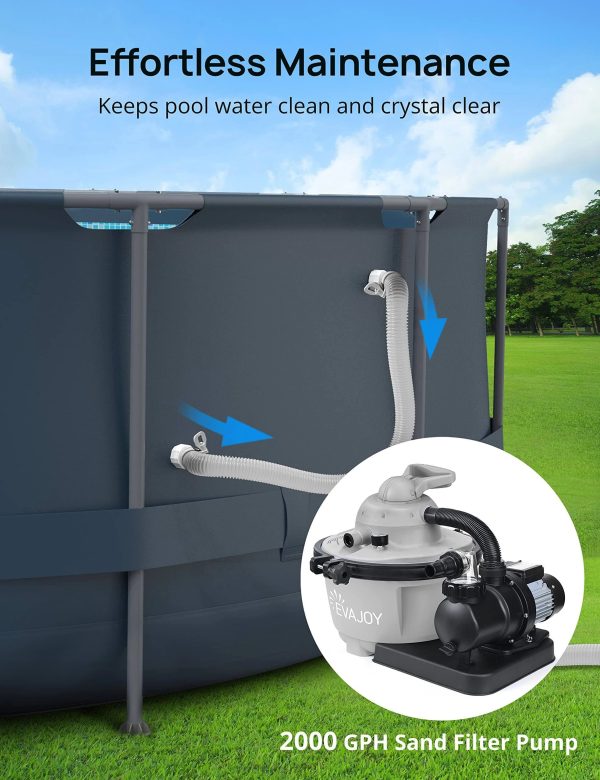 Evajoy 16ft x 48in Metal Frame Swimming Pool Set, Round Above Ground Pool Set with 2000 GPH Sand Filter Pump, Pool Ladder, Ground Cloth, Pool Cover - MadeInUSA - Image 2