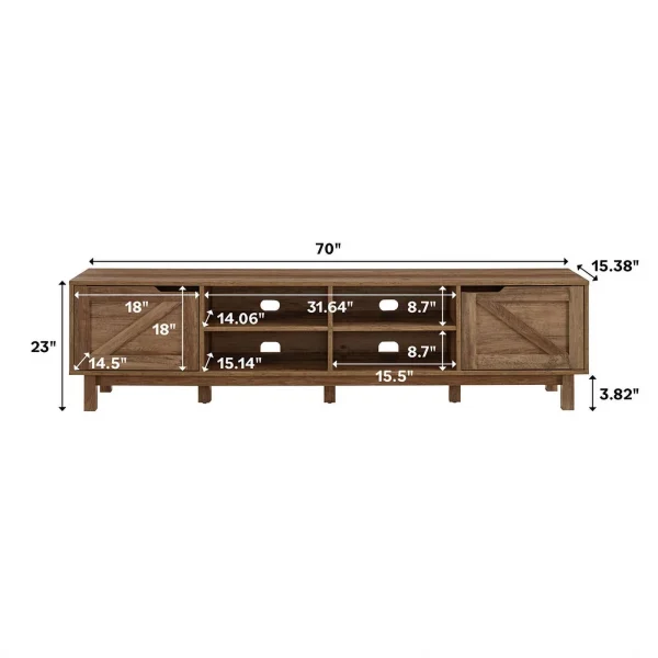 Pemberly Row 70"Simple Wood Barndoor TV Stand in Rustic Oak - MadeInUSA - Image 3