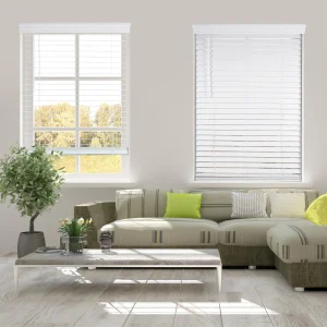 ARLO BLINDS Faux Wood Blind with Crown Valance - 48W x 84H, White, Cordless 2" Slat Horizontal Blind - for Kitchen, Bedroom, Living Room, Doors - MadeInUSA