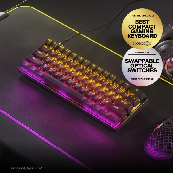 SteelSeries - Apex 9 Mini 60% Wired OptiPoint Adjustable Actuation Switch Gaming Keyboard with RGB Lighting - Black - MadeInUSA - Image 2