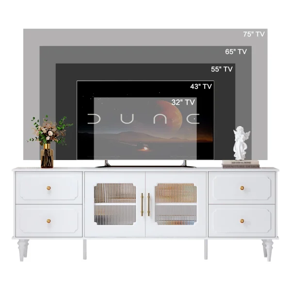 TV Stand for 75+ Inch TV, Modern Living Room Entertainment Center with Storage Cabinets,TV Table, Media Console with Ajustable Shelves & Cable Management, with 4 Large Storage Drawers - MadeInUSA - Image 5