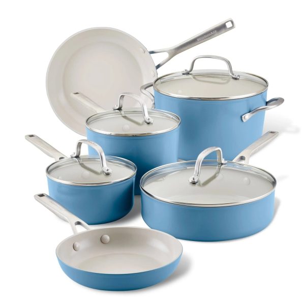 KitchenAid Hard-Anodized Ceramic Nonstick 10-Piece Cookware Set, Empire Red - MadeInUSA - Image 3