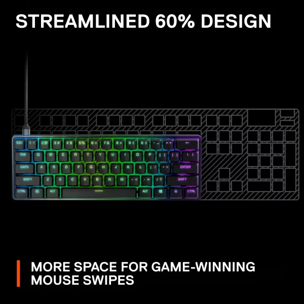 SteelSeries - Apex 9 Mini 60% Wired OptiPoint Adjustable Actuation Switch Gaming Keyboard with RGB Lighting - Black - MadeInUSA - Image 7