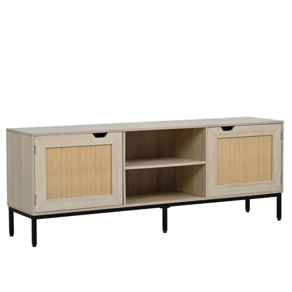 Rustic Farmhouse Rattan TV Stand, 65 Console Table, 2-Door Entertainment Center - MadeInUSA - Image 2