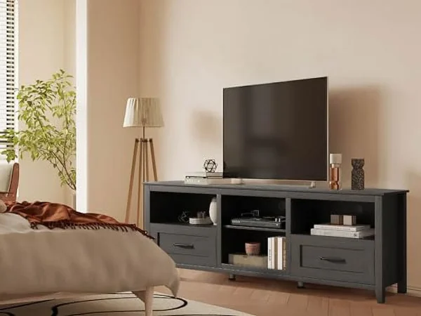 Black 70 in TV Stand for TVs up to 80", Large Classcial TV Cabinet, Modern Entertainment Center with Drawers for 55 65 70 75 inch TV Stand, Wood Cabinet Media Console for Living Room, Bedroom - MadeInUSA - Image 3