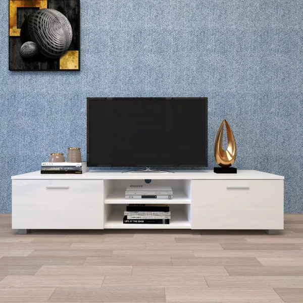 White TV Stand For 70"Television Stands Media Console Entertainment Center TV Table 2 Storage Cabinets With Open Shelves For Living Room Bedroom - MadeInUSA - Image 3